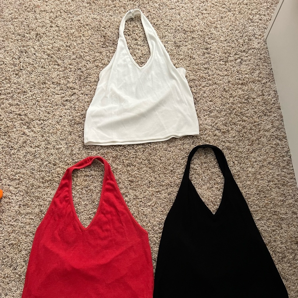 American Eagle Outfitters Halter Crop Tops - White, Red, Black